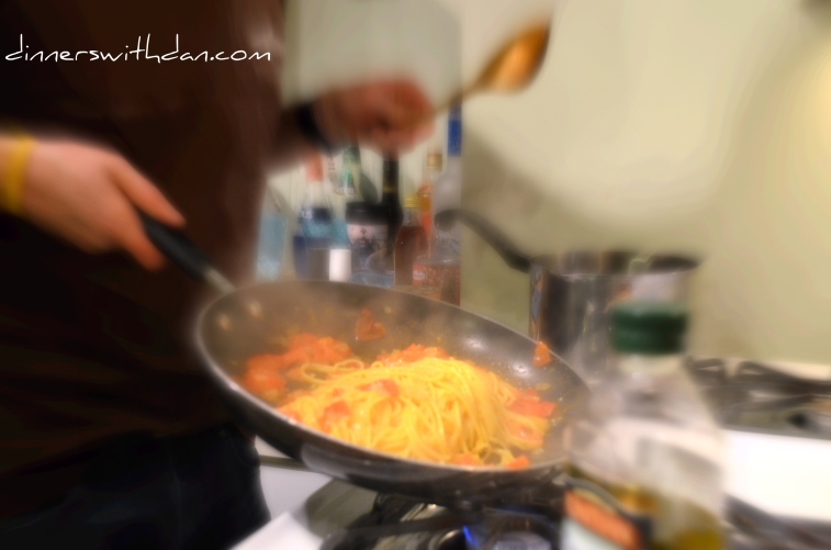 Mixing the Garlic & Tomato Spaghetti